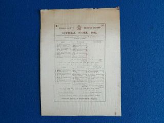 Antique 1892 Silk Or Satin Print - Sussex V Kent Cricket Official Scorecard