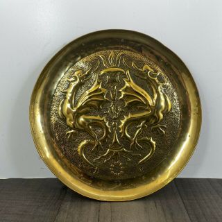 Authentic Ksia Keswick School Industrial Art Brass Tray Dish Dragon Design Rare