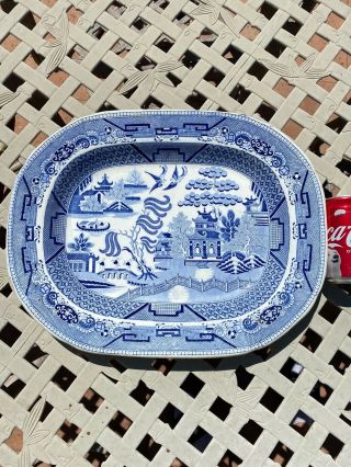 Large Chinese Antique Blue & White Porcelain Platter/ Very Rare