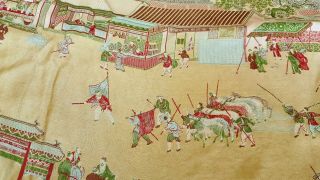 A Antique Chinese Embroidered Silk With Agriculture Figures