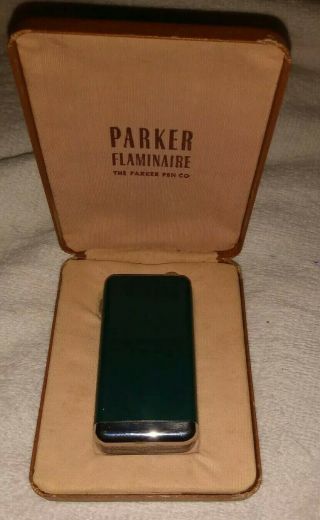 Euc Vintage Parker Pen Green Flaminaire Butane Lighter Box Collectable