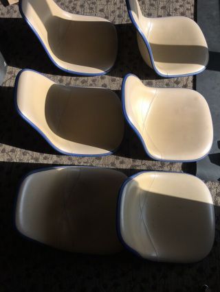 6 Eames Herman Miller Fiberglass Chair Shells (shells Only) Cream And Blue Vinyl