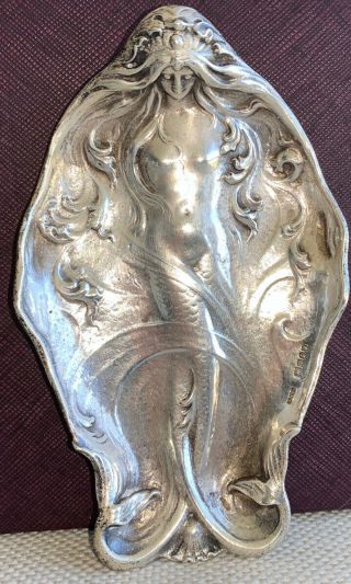 Rare Mermaid Art Nouveau Sterling Silver Pin Tray