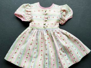 Vintage Pink Floral Stripe Doll Dress With Embroidered Trim Fits 20 22 " Dolls