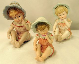 3 Vintage Hand Painted Porcelain Bisque Piano Babies