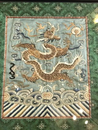 An Antique Chinese Silk Embroidery Dragon Panel - A & Fine Work Of Art