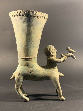 Very Rare Ancient Greek Bronze Rhyton Depicting Centaur With Bird - Circa 300bce