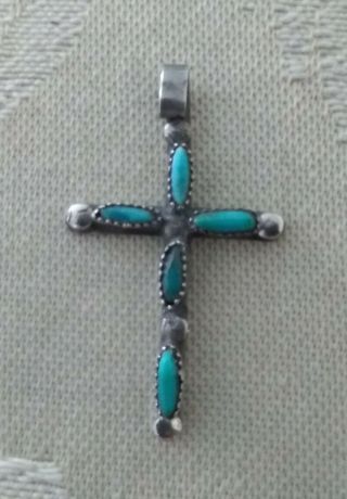 Silver And Turquoise Cross Pendant Native American Zuni Style Vintage Handmade ?