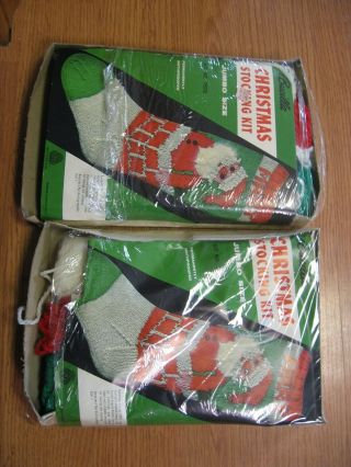 2 Vtg Bucilla Jumbo Knitting Christmas Santa Claus Stocking Kits To Crochet Nos