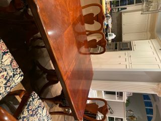 Expanding Real Wood Cherry Dining Table And Chairs Upholstery - Set For 6