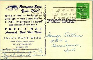 Vintage PORTIS HATS Advertising Postcard 