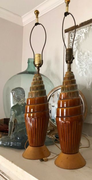 Fabulous Rare Table Lamps Mid Century Modern Drip Glaze Mcm With Finials