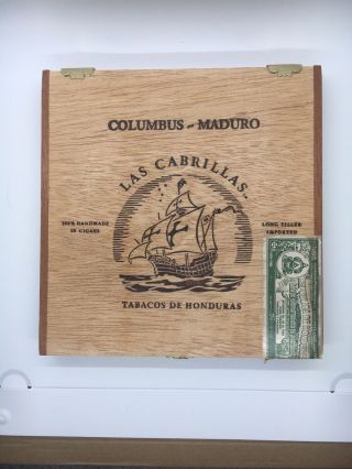 Vintage Las Cabrillas Wood Cigar Box Columbus - Maduro