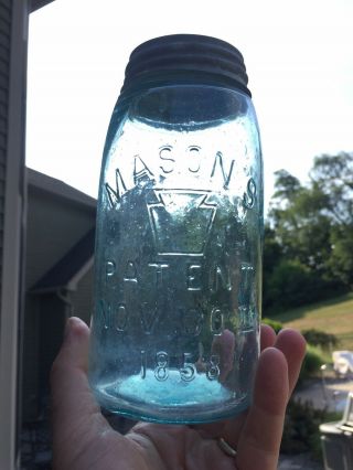 Vintage Ice Blue Mason’s Keystone Patent Fruit Jar
