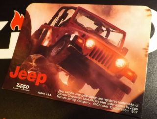 Vintage Zippo Lighter Display Card Jeep Card Board Made In Usa 1990 
