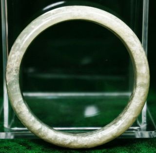 Antique Chinese Translucent Icy Moss In Snow & Cream Jade Stone Bangle 61 Mmrare