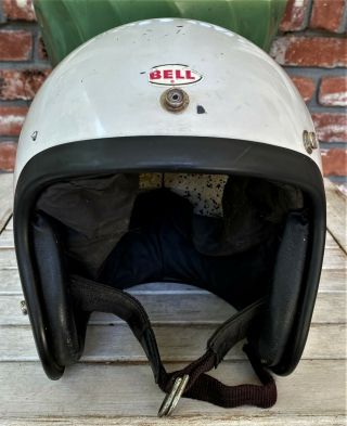 Vintage 1968 White Bell Toptex Motorcycle Helmet 7 1/4