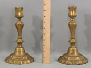 Pr Exceptional Antique 18thC Chipendale Colonial Brass Candlesticks NR 2