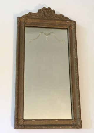 Antique Vintage Reverse Etched Mirror Gold Gilt Gesso Wood Frame 23 " X 11.  5 "
