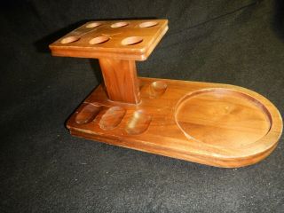 Vintage Wood Pipe Stand Holder For 6 With Humidor Cutout Space
