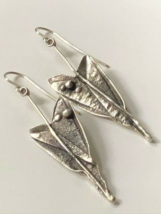 Vintage Art Nouveau Style Sterling Silver Floral Heart Droplet Earrings 6.  11g