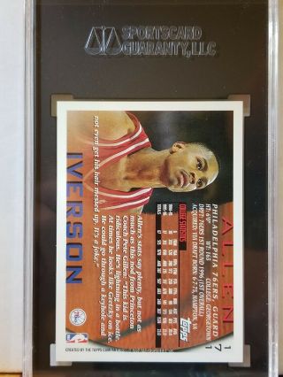 1996 - 97 Topps Basketball 171 Allen Iverson Rookie RC SGC 9.  5 MT,  Priced To Sell 2