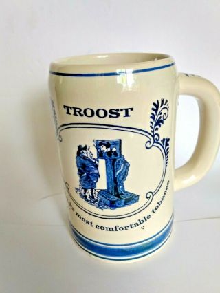 Delft Holland Mug Troost Tobacco Beer Stein Hand Painted Ceramic 5.  25 " Tall