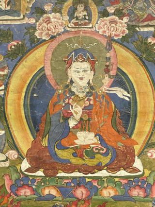Antique Tibetan Buddhist Thangka Painting.  20.  5”h X 14”w