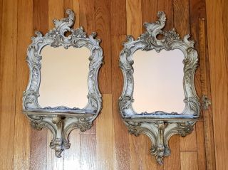 Ornate Antique Victorian Wall Mirror Shelf Carved Knick Knack Sconces