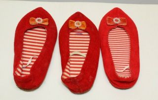 1 Pair & A Spare Chatty Cathy Vintage Doll Shoes Red Velvet Marked Japan 4 "