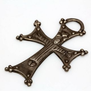 Intact Ancient Byzantine Silver Christian Cross Pendant Circa 500 - 1000 Ad