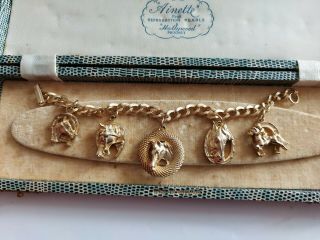 Vintage Gold Plated Charm Bracelet Country Western Horses
