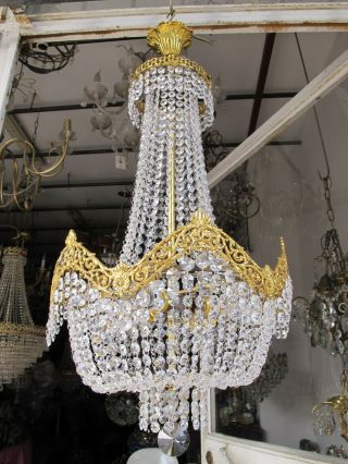 Antique Vnt French Swarovski Crystal Chandelier Lamp 1940 