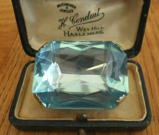 Vintage Jewellery Large Aquamarine Blue Glass 1970 
