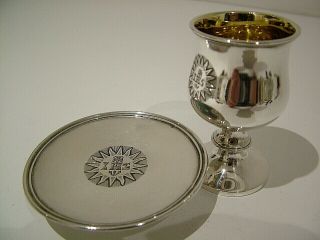 Hm1825 Antique Solid English Silver Church Communion Chalice Cup & Paten 328