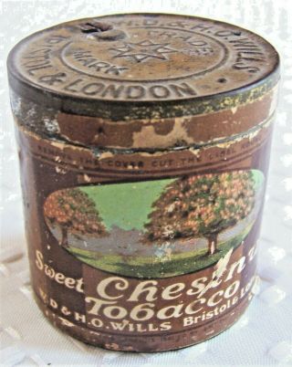 Vtg - Antique Sweet Chestnut Tobacco W.  D.  &h.  O.  Wills - Bristol & London Circular Tin