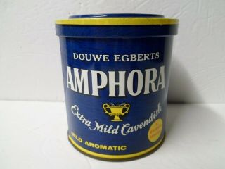 Vintage Douwe Egberts Amphora Cavendish Pipe Tobacco Tin Can Blue Holland W/ Lid