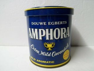 Vintage Douwe Egberts Amphora Cavendish Pipe Tobacco Tin Can Blue Holland w/ Lid 3