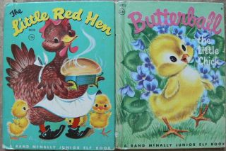 2 Vintage Rand Mcnally Jr Elf Books Butterball The Little Chick,  Little Red Hen