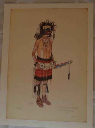 Jo Mora Vintage Hopi Indian,  Buffalo Kachina,  Orig.  Lithograph From 1979