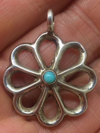 Vintage Old Pawn Navajo Sand Cast Turquoise Naja Flower Sterling Silver Pendant