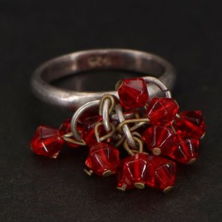 Vtg Sterling Silver - Red Cha Cha Bead Band Ring Size 6.  75 - 4g