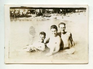 19 Vintage Photo Swimsuit Soldier Buddy Boys Men In Water Beach Snapshot Gay