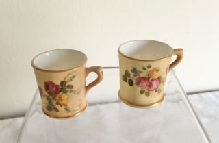 Vintage Royal Worcester Blush Ware Hand Painted Flowers Miniature Mugs