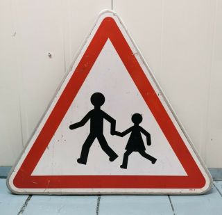 Vintage French Enamel Street Sign Road Warning School Crossing Children Pupils