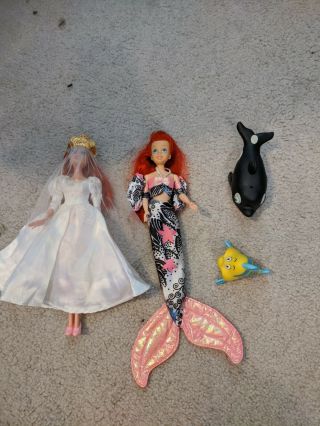 Vintage Disney Ariel Dolls With Whale And Flounder