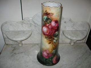 Limoges France Antique Hand Painted Roses 15 " Porcelain Vase Vintage
