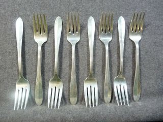 8 Sterling Salad Forks By National Silver Co - Overture Pattern - No Monogram