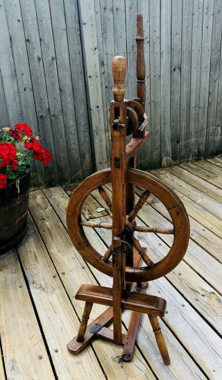 Antique Spinning Wheel Hand Forged American Historic Single Spindle Functional