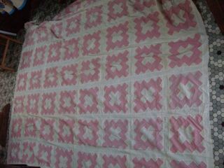Very Vintage Pink & White Pieced Cotton Quilt Top - 74 X 86 Inches